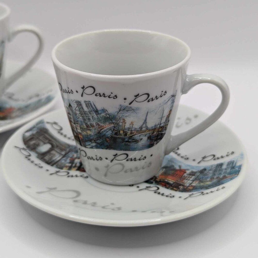 Artertre Paris Expresso Coffee Cup & Saucer, Picturesqure Scene - Set of 2